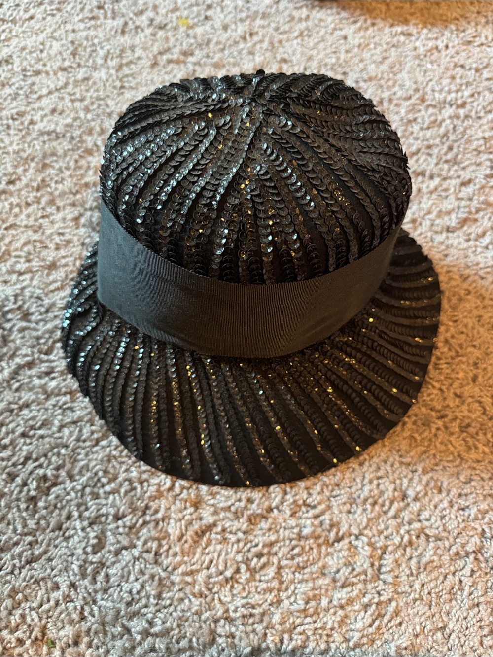 Wool Downton Abbey Cloche Hat Black SEQUINS
